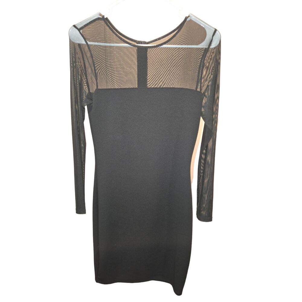 Charlotte Russe Black Fitted Sheath Dress Sheer Accent Long Sleeve Size Small